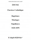 Épense. Baptêmes, mariages, sépultures 1626-1691