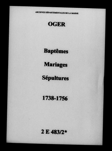 Oger. Baptêmes, mariages, sépultures 1738-1756