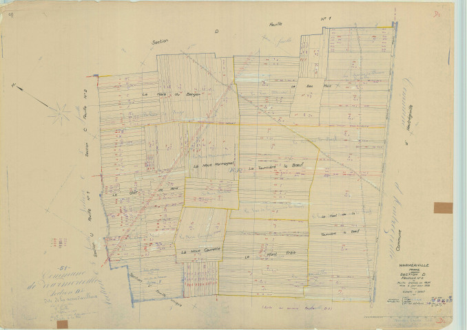 Warmeriville (51660). Section D2 échelle 1/2500, plan mis à jour pour 1958, plan non régulier (papier).
