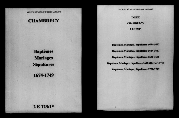 Chambrecy. Baptêmes, mariages, sépultures 1674-1749