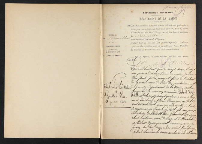 Réveillon. Mariages 1893-1929