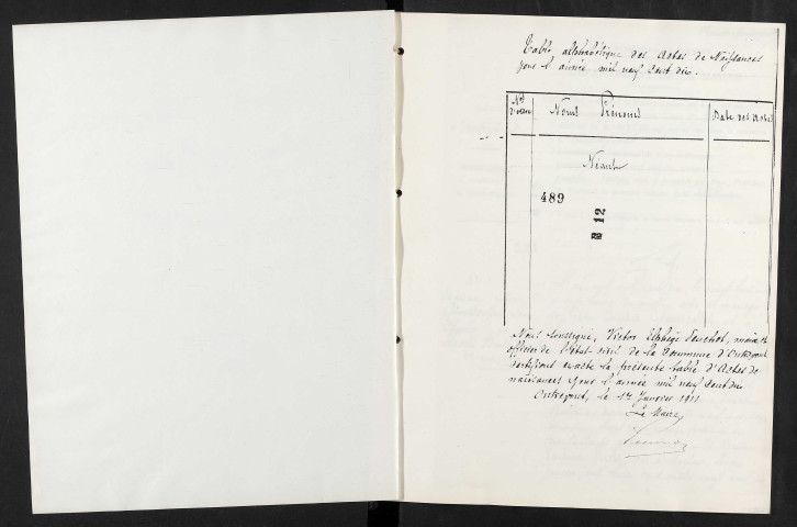 Outrepont. Naissances, mariages, décès 1910-1919 (reconstitutions)