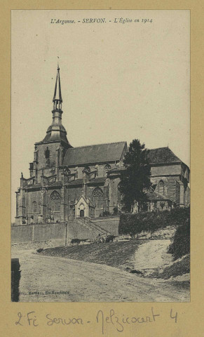 SERVON-MELZICOURT. L'Argonne. Servon. L'Église en 1914.
(51Sainte-Menehouldimp. Martinet).Sans date