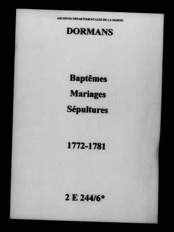 Dormans. Baptêmes, mariages, sépultures 1772-1781