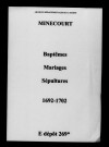 Minecourt. Baptêmes, mariages, sépultures 1692-1702