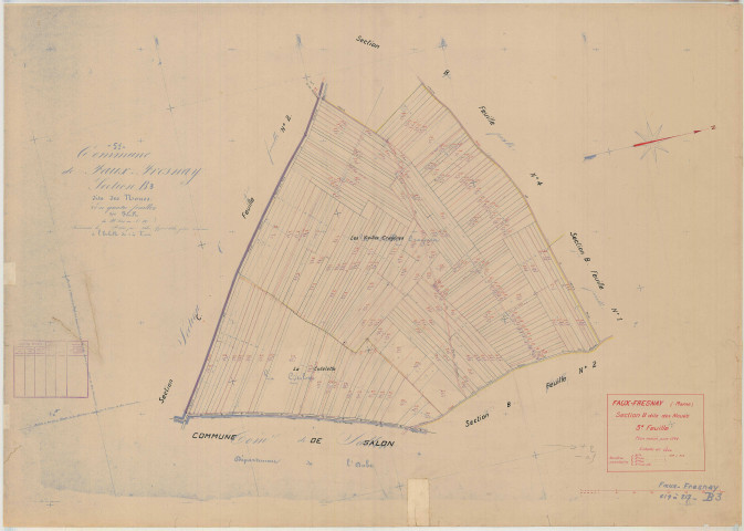 Faux-Fresnay (51243). Section B3 échelle 1/2000, plan mis à jour pour 01/01/1940, non régulier (papier)