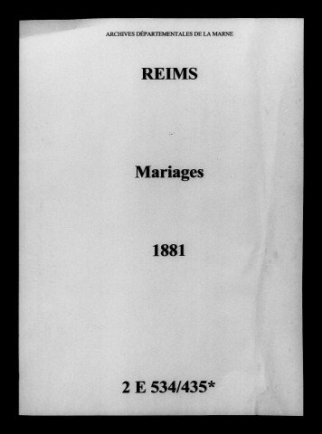 Reims. Mariages 1881