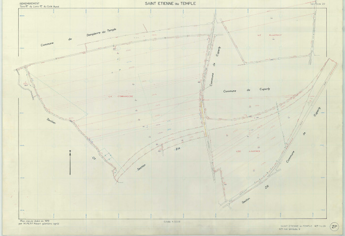 Saint-Étienne-au-Temple (51476). Section ZP échelle 1/2000, plan remembré pour 1963, plan régulier (papier armé)