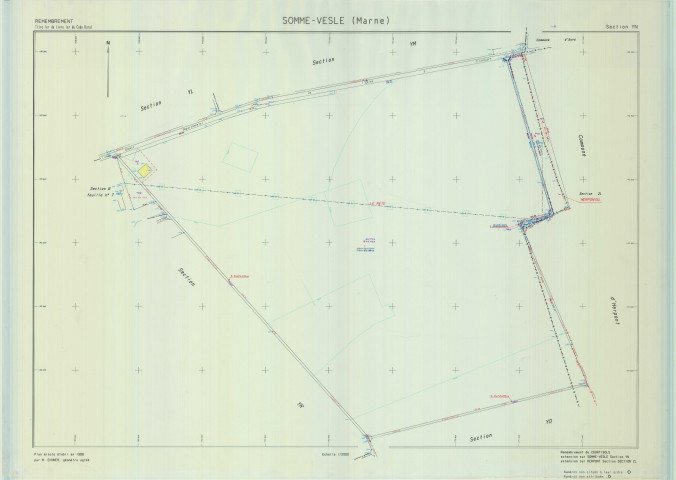 Somme-Vesle (51548). Section YN échelle 1/2000, plan remembré pour 1989 (extension Herpont section ZL), plan régulier (calque)