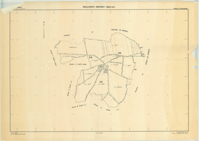 Rouvroy-Ripont (51470). Tableau d'assemblage échelle 1/5000, plan remembré pour 1968, plan régulier (papier)