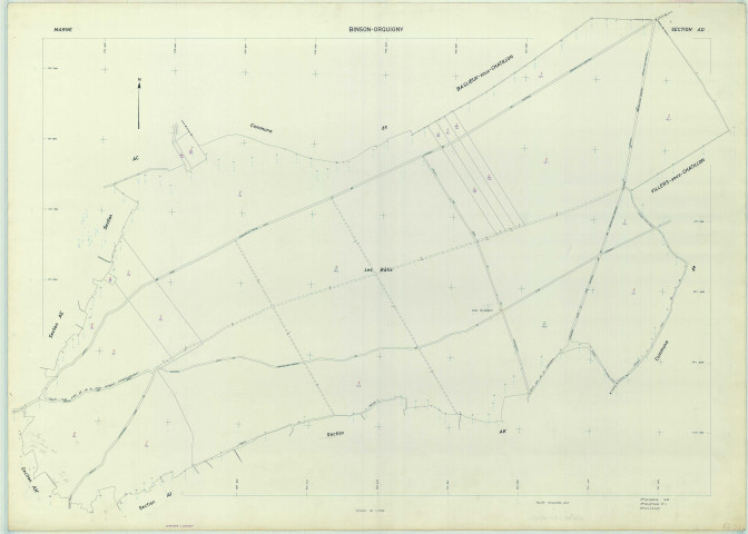 Binson-et-Orquigny (51063). Section AD échelle 1/2000, plan renouvelé pour 1971, plan régulier (papier armé).