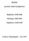 Reims. Saint-Symphorien. Baptêmes, mariages, sépultures 1640-1669