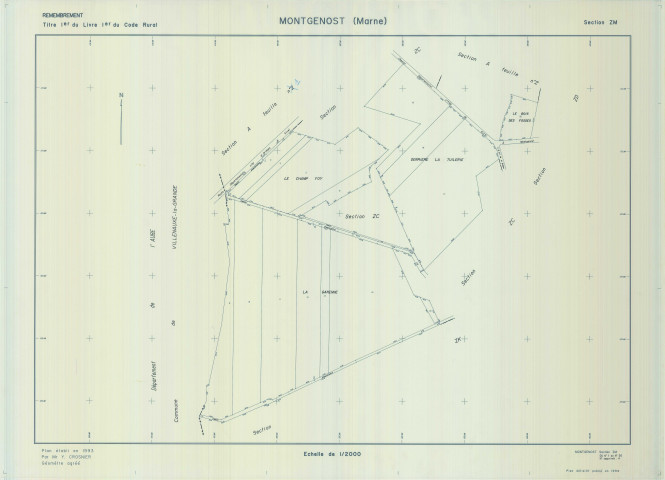 Montgenost (51376). Section ZM échelle 1/2000, plan renouvelé pour 01/01/1964, régulier avant 20/03/1980 (calque)