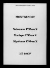 Montgenost. Naissances, mariages, décès 1793-an X