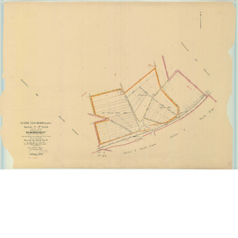 Witry-lès-Reims (51662). Section V3 échelle 1/2500, plan remembré pour 1954, plan régulier (papier).