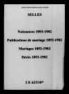 Selles. Naissances, publications de mariage, mariages, décès 1893-1902