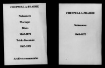 Cheppes. Naissances, mariages, décès et tables décennales des naissances, mariages, décès 1863-1872