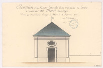 Elévation de la façade laterale d'une fontaine à lavoir à construire au Mesnil, 1777.