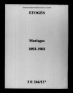 Étoges. Mariages 1893-1901