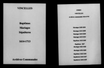 Vincelles. Baptêmes, mariages, sépultures 1614-1713