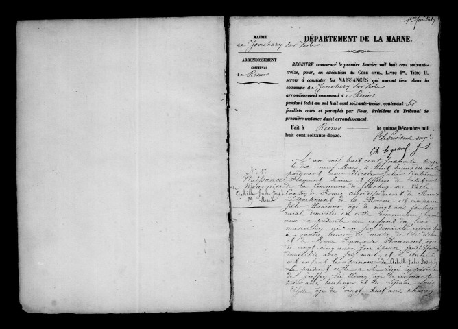Jonchery-sur-Vesle. Naissances, mariages, décès, publications de mariage 1873-1882