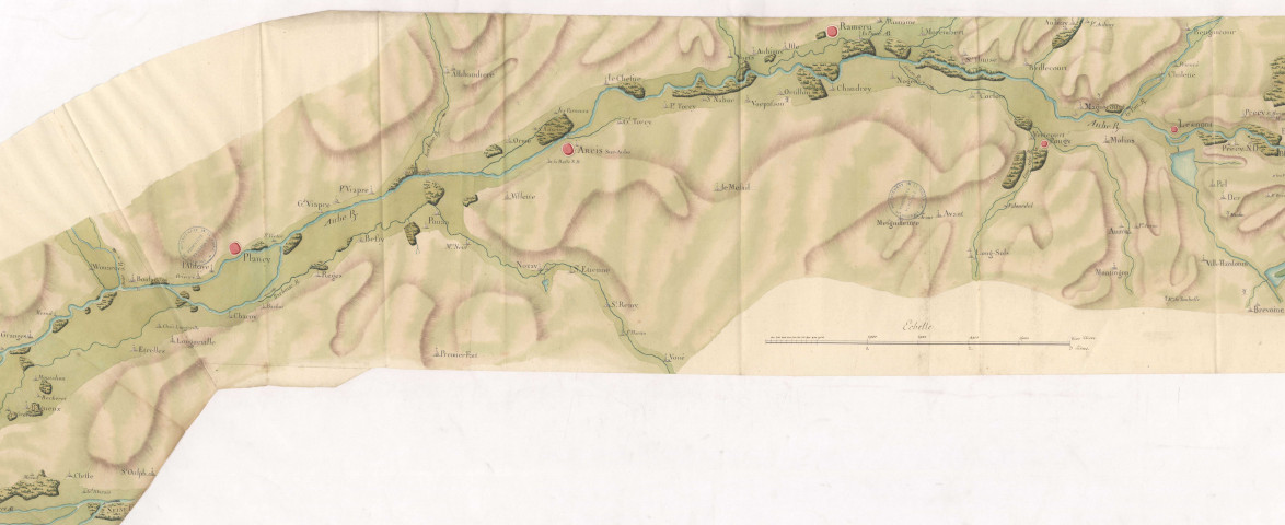 Figure 2ème plan général du cours de la Rivière d'Aube, XVIIIe s.