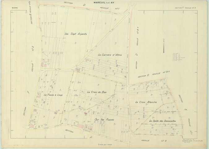 Mareuil-sur-Ay (Aÿ-Champagne 51030). Section F3 échelle 1/1000, plan refait pour 1954, plan régulier (papier).