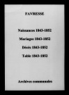 Favresse. Naissances, mariages, décès et tables décennales des naissances, mariages, décès 1843-1852
