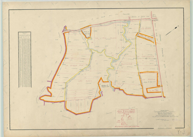 Landricourt (51315). Section Y3 échelle 1/2000, plan remembré pour 1953 (ancienne section B), plan régulier (papier)