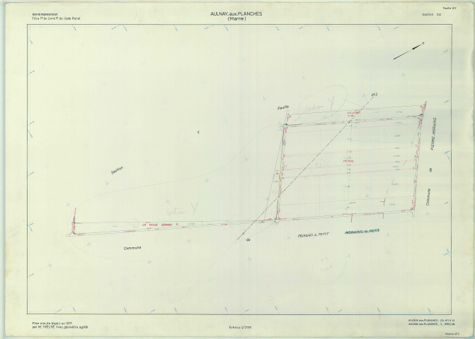 Val-des-Marais (51158). Aulnay-aux-Planches (51021). Section ZA échelle 1/2000, plan remembré pour 1971 (ancienne section Y), plan régulier (papier armé)
