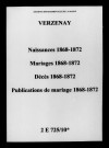 Verzenay. Naissances, mariages, décès, publications de mariage 1868-1872