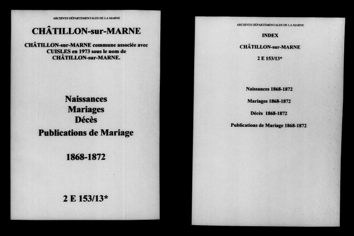 Châtillon-sur-Marne. Naissances, mariages, décès, publications de mariage 1868-1872
