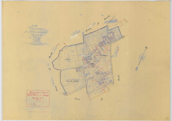 Allemanche-Launay-et-Soyer (51004). Section B1 échelle 1/1250, plan renouvelé pour 01/01/1937, régulier avant 20/03/1980 (calque)