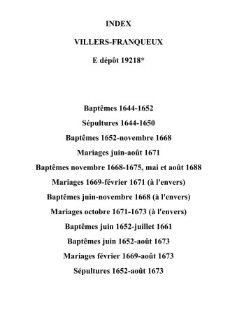 Villers-Franqueux. Baptêmes, mariages, sépultures 1644-1688
