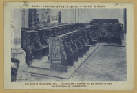 ORBAIS. -530-24-Intérieur de l'Église : les stalles en bois sculpté (XVIe s.) Ces stalles sont à comparer aux plus belles de l'Europe. Don du Cardinal de Vendôme (1520).
Édition Haze ArtisticParis.[vers 1929]