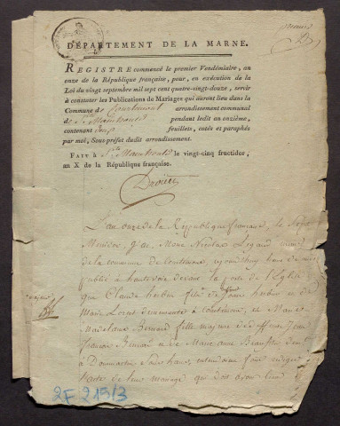 Courtémont. Publications de mariage an XI-1927