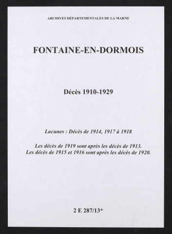 Fontaine-en-Dormois. Décès 1910-1929