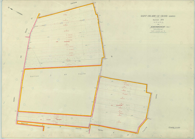 Saint-Hilaire-le-Grand (51486). Section ZN échelle 1/2000, plan remembré pour 1965, plan régulier (papier armé)