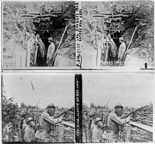 Alerte au gaz (vue 1). Les Éparges 1916 . Entrée d'un abri (vue 2)