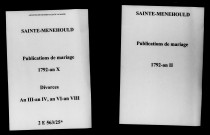 Sainte-Menehould. Publications de mariage, divorces 1792-an X