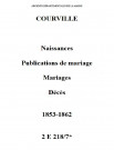 Courville. Naissances, publications de mariage, mariages, décès 1853-1862