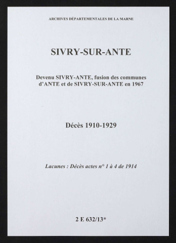 Sivry-sur-Ante. Décès 1910-1929