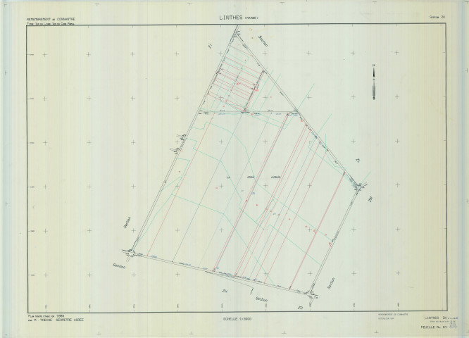 Linthes (51324). Section ZK échelle 1/2000, plan remembré pour 01/01/1980, plan régulier de qualité P5 (calque)