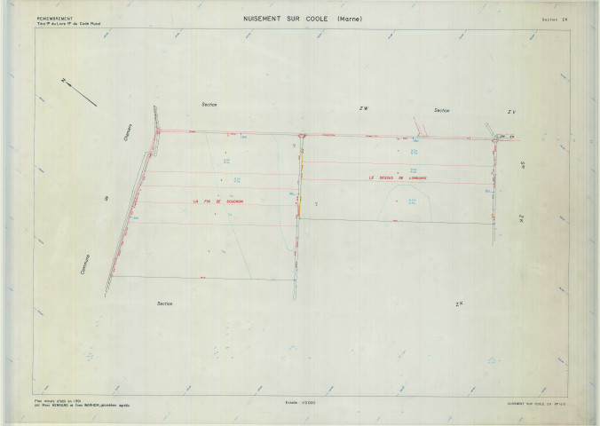 Nuisement-sur-Coole (51409). Section ZR échelle 1/2000, plan remembré pour 1991, plan régulier (calque)