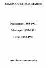 Bignicourt-sur-Marne. Naissances, mariages, décès et tables décennales des naissances, mariages, décès 1893-1901