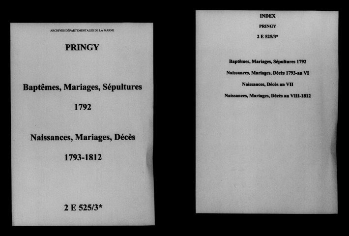 Pringy. Naissances, mariages, décès 1792-1812