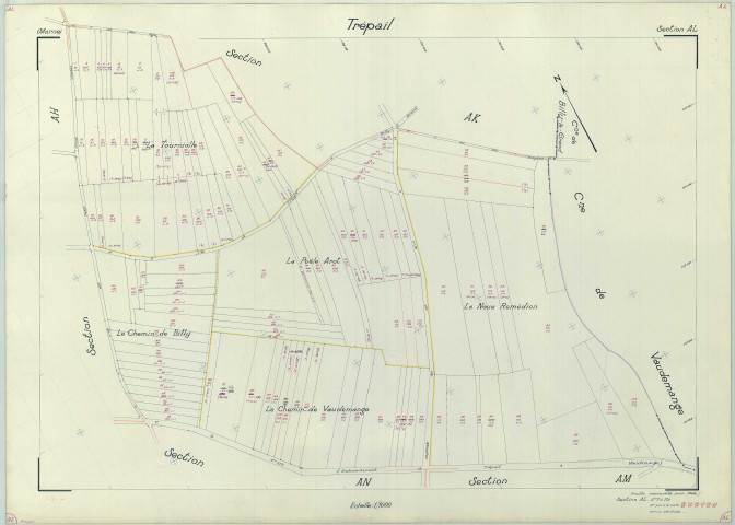 Trépail (51580). Section AL échelle 1/1000, plan renouvelé pour 1965, plan régulier (papier armé).