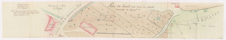 Etoges. Plan du local pour servir au détail estimatif du chapitre 2. Ouvrage à faire et conduire dans la principale rue d'Etoges, 2 fontaines, 1784.