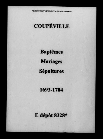 Coupéville. Baptêmes, mariages, sépultures 1693-1704