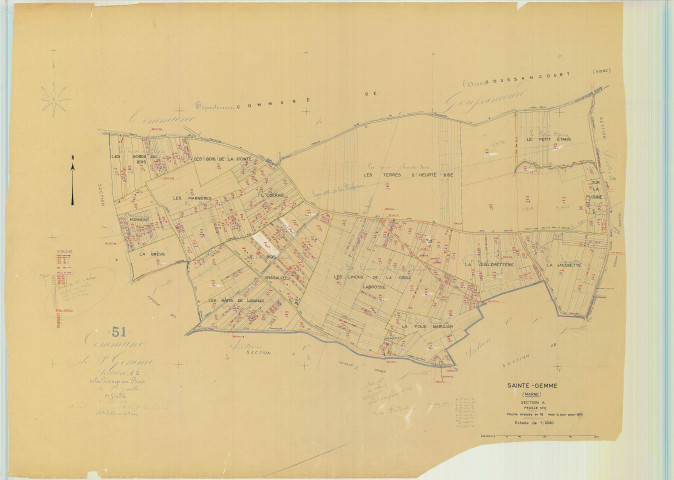 Sainte-Gemme (51480). Section A2 échelle 1/2500, plan mis à jour pour 1974, plan non régulier (papier).